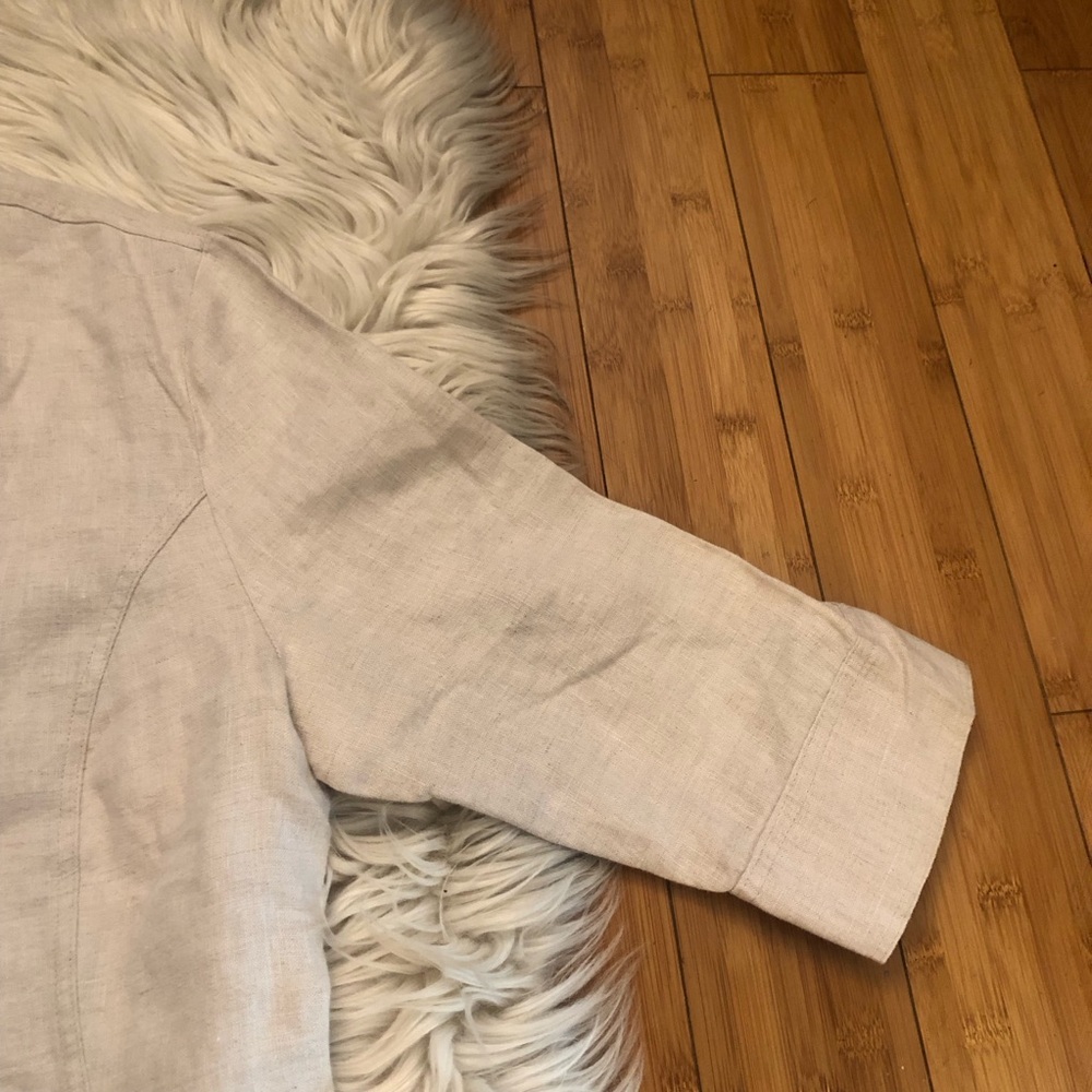 Elementz 100% Linen Beige Open Front Beaded 3/4 Sleeves Lightweight Jack size L - Picture 7 of 9